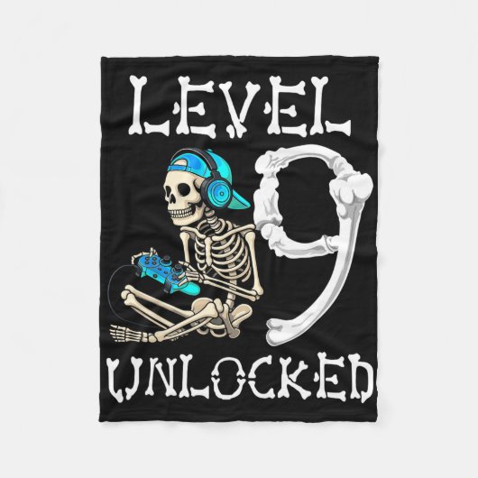 Level 9 Unlocked Skeleton Gamer Video Gaming 9th B フリースブランケット (正面)
