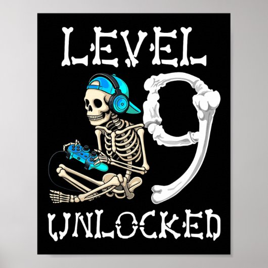Level 9 Unlocked Skeleton Gamer Video Gaming 9th B ポスター (正面)