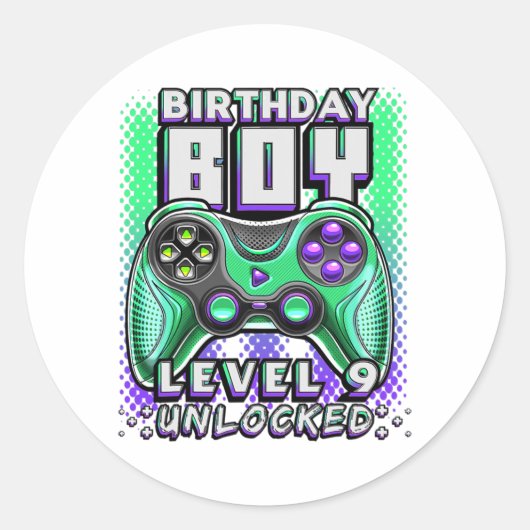Level 9 Unlocked Video Game 9th Birthday Gamer ラウンドシール (正面)