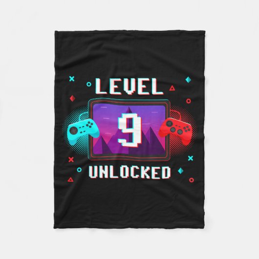 Level 9 Unlocked Video Gamer Funny 9th Birthday Bo フリースブランケット (正面)