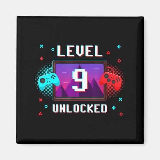Level 9 Unlocked Video Gamer Funny 9th Birthday Bo マグネット (正面)
