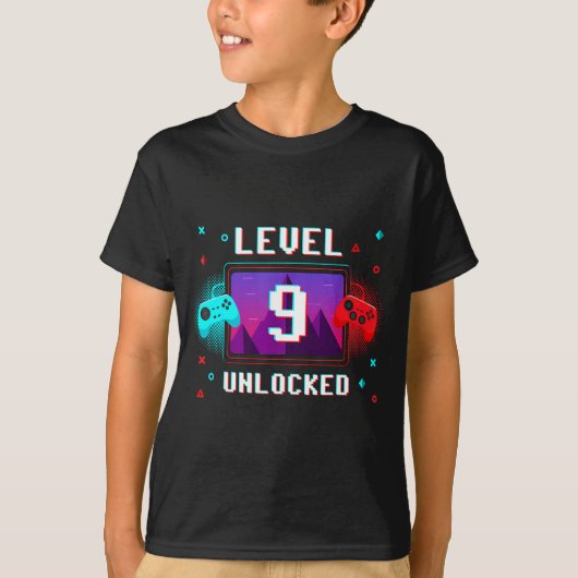Level 9 Unlocked Video Gamer Funny 9th Birthday Bo Tシャツ (正面)