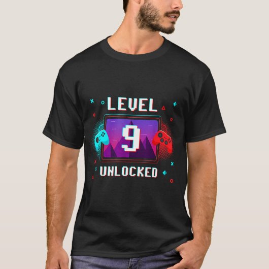 Level 9 Unlocked Video Gamer Funny 9th Birthday Bo Tシャツ (正面)