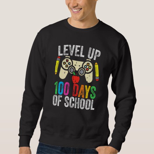 Level Up 100 Days Of School Gamer Game Lover Happy スウェットシャツ (正面)