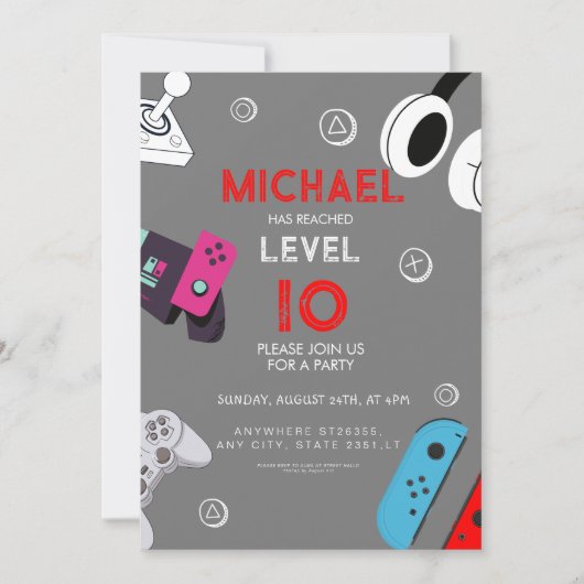 level up 10 Video Game Birthday Photo 招待状 (正面)