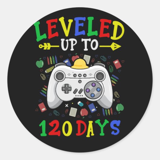 Level Up 120 Days Of School Video Games Teacher ラウンドシール (正面)
