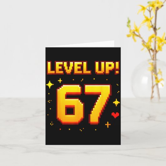 Level Up 67 Funny Gaming 6 7 Meme Gen Alpha Slang  カード (黄色い花)