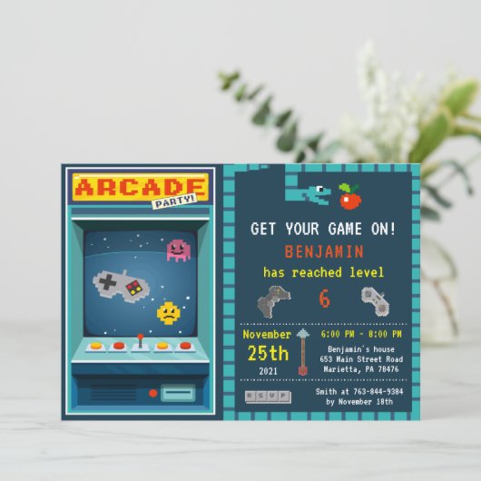 Level Up Arcade Birthday Partyの招待 招待状 (スタンド正面)