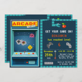 Level Up Arcade Birthday Partyの招待 招待状 (正面/裏面)