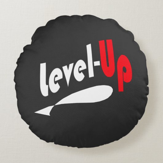 Level-Up Black round throw pillow ラウンドクッション (正面)