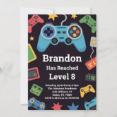 Level Up Boys Gamer 8th Birthday Party 招待状 (正面)