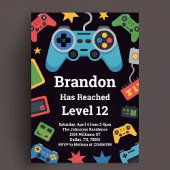 Level Up Boys Gamer Birthday Party 招待状