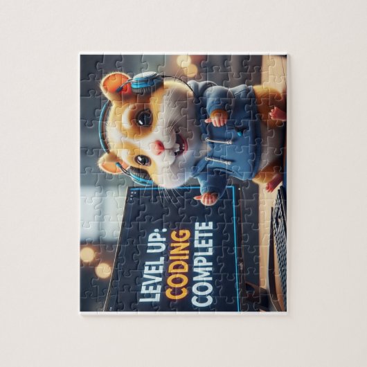 Level Up Coding Complete – Cute Gamer Hamster Prog ジグソーパズル (縦)