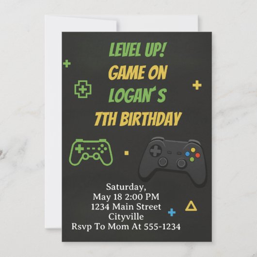 Level Up Game On Birthday 招待状 (正面)