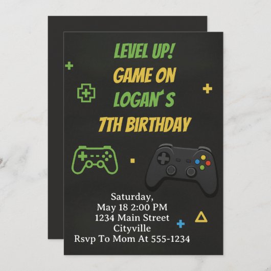 Level Up Game On Birthday 招待状 (正面/裏面)
