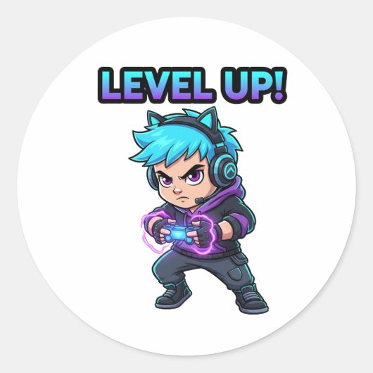 Level up game Sticker ラウンドシール (正面)