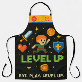 Level Up Gamer Apron – Retro Pixel All-Over Print エプロン