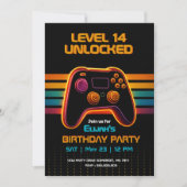 Level Up Gamer Birthday Invitation – Neon Game 招待状 (正面)