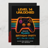 Level Up Gamer Birthday Invitation – Neon Game 招待状 (正面/裏面)
