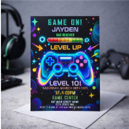 Level Up Gamer Birthday Invitation – Neon Game 招待状