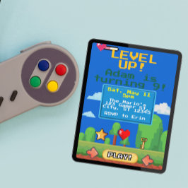 Level Up gamer birthday party 招待状