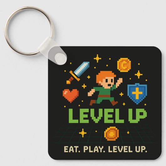 Level Up Gamer Keychain – Pixel Retro Style キーホルダー (正面)