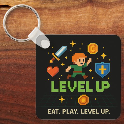 Level Up Gamer Keychain – Pixel Retro Style キーホルダー (正面)