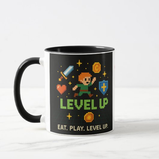 Level Up Gamer Mug – Retro Pixel Gaming Cup マグカップ (左)
