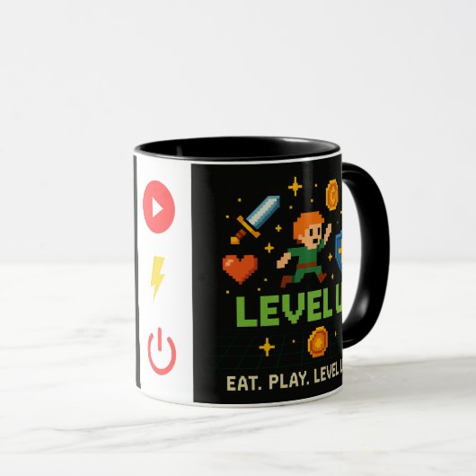 Level Up Gamer Mug – Retro Pixel Gaming Cup マグカップ (正面右)