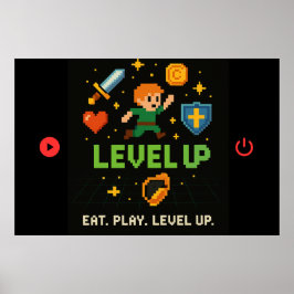 Level Up Gamer Poster – Pixel Retro 8-Bit Art ポスター