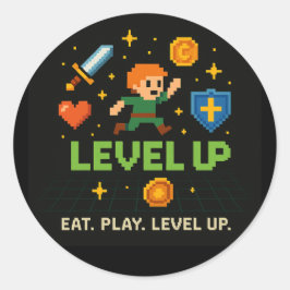 Level Up Gamer Sticker – Retro Pixel Gaming Art ラウンドシール