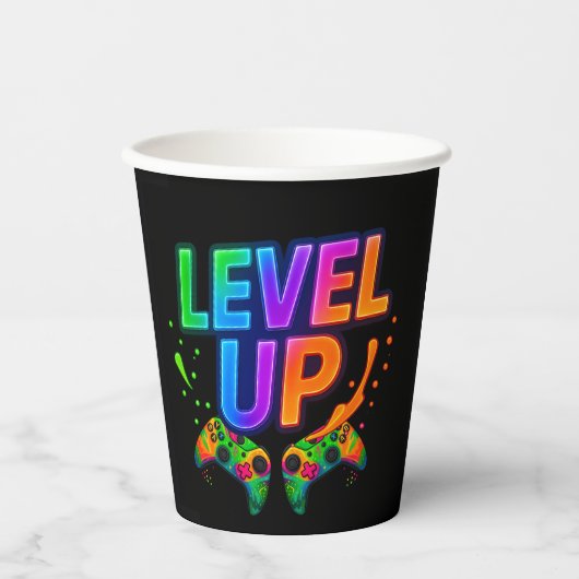 Level Up,  Gamer themed custom photo paper cups 紙コップ (正面)