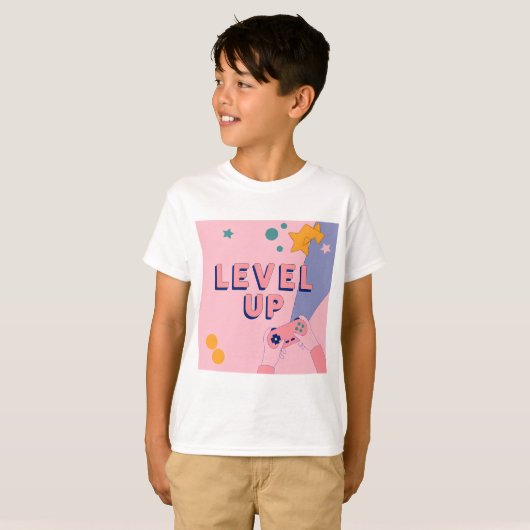 "Level Up" Gaming Illustration with Controller Tシャツ (正面フル)