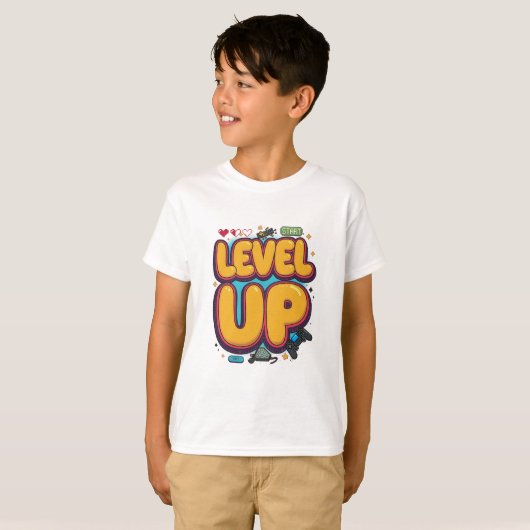 Level Up! Gaming Motivation & Achievement Tシャツ (正面フル)