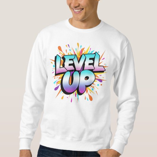Level Up – Gradient Power Burst Typography スウェットシャツ (正面)