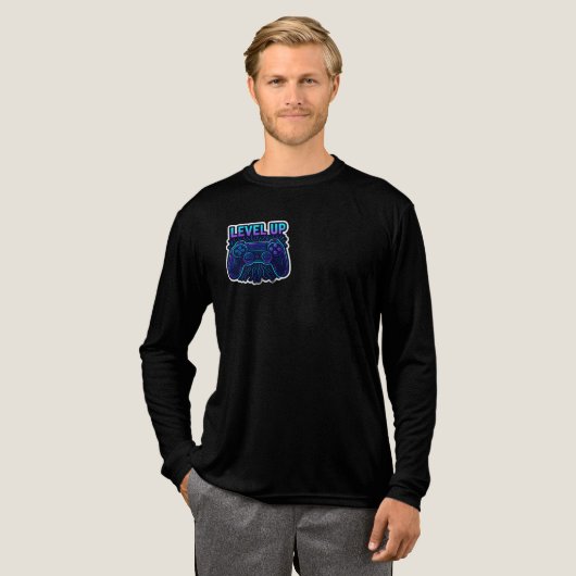 「Level Up Neon Gaming Controller Sticker Gamer op」 トライブレンドTシャツ (正面全体)
