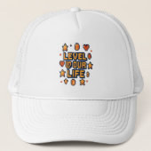 "Level Up Your Life" - Pixel Art やる気を起こさせる Desi キャップ (正面)