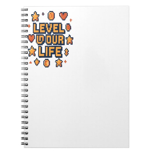 "Level Up Your Life" - Pixel Art やる気を起こさせる Desi ノートブック (正面)