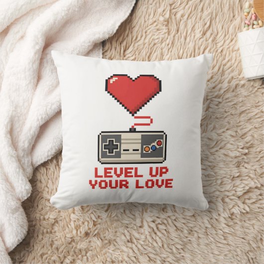 Level Up Your Love, Retro Pixel Gaming Design クッション (ブランケット)