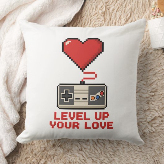 Level Up Your Love, Retro Pixel Gaming Design クッション (ブランケット)