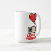 Level Up Your Love, Retro Pixel Gaming Design コーヒーマグカップ (正面右)