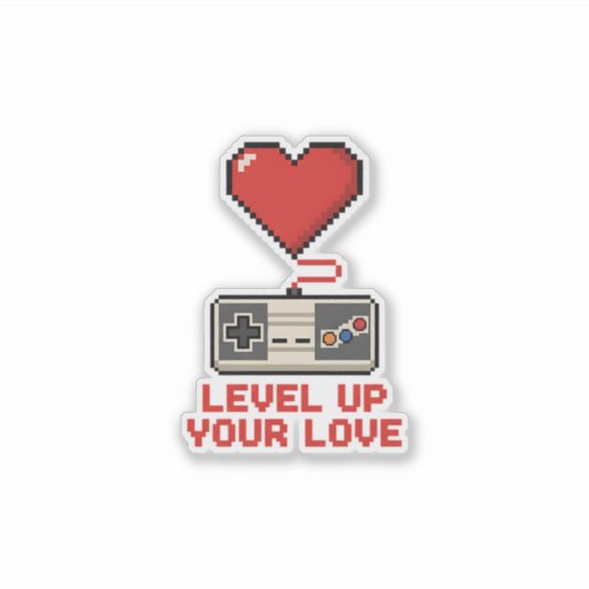 Level Up Your Love, Retro Pixel Gaming Design シール (正面)