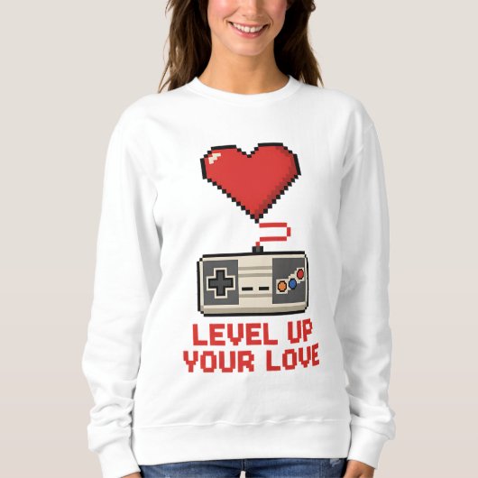 Level Up Your Love, Retro Pixel Gaming Design スウェットシャツ (正面)