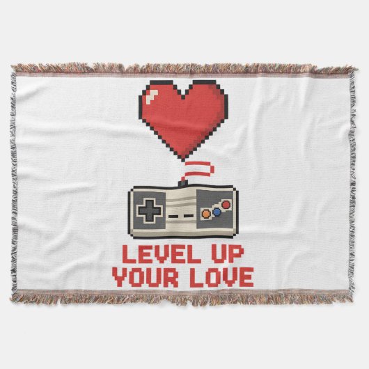 Level Up Your Love, Retro Pixel Gaming Design スローブランケット (正面)