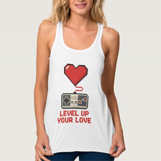 Level Up Your Love, Retro Pixel Gaming Design タンクトップ (正面)