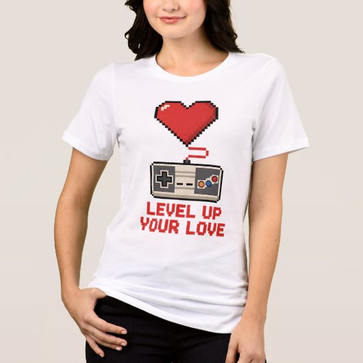 Level Up Your Love, Retro Pixel Gaming Design トライブレンドＴシャツ (正面)
