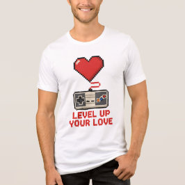 Level Up Your Love, Retro Pixel Gaming Design トライブレンドＴシャツ