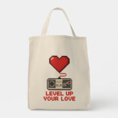 Level Up Your Love, Retro Pixel Gaming Design トートバッグ (裏面)