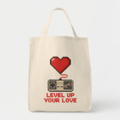 Level Up Your Love, Retro Pixel Gaming Design トートバッグ (正面)