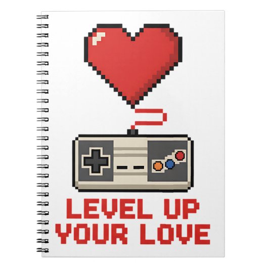 Level Up Your Love, Retro Pixel Gaming Design ノートブック (正面)